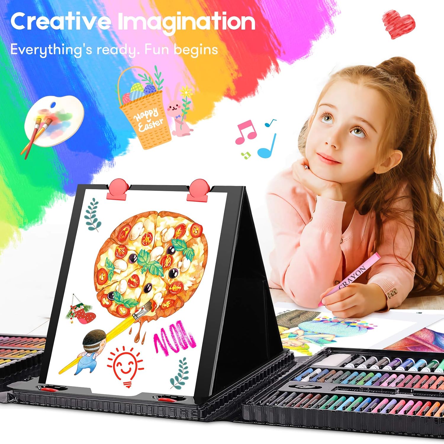 Art Set, iBayam 222 Pack Art Supplies Drawing Kit for Kids Girls Boys Teens Artist Children 5 6 7 8 9 11 12, Deluxe Beginners Art Case Gift with Trifold Easel, 2 Sketch Pads, Pastels, Crayons, Pencils