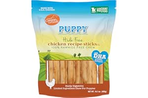 Canine Naturals Puppy Chicken and Rice Chew - Rawhide Free Puppy Treats - Made with USA Chicken - All-Natural & Easily Digestible - 40 Pack of 5-Inch Sticks for Puppies
