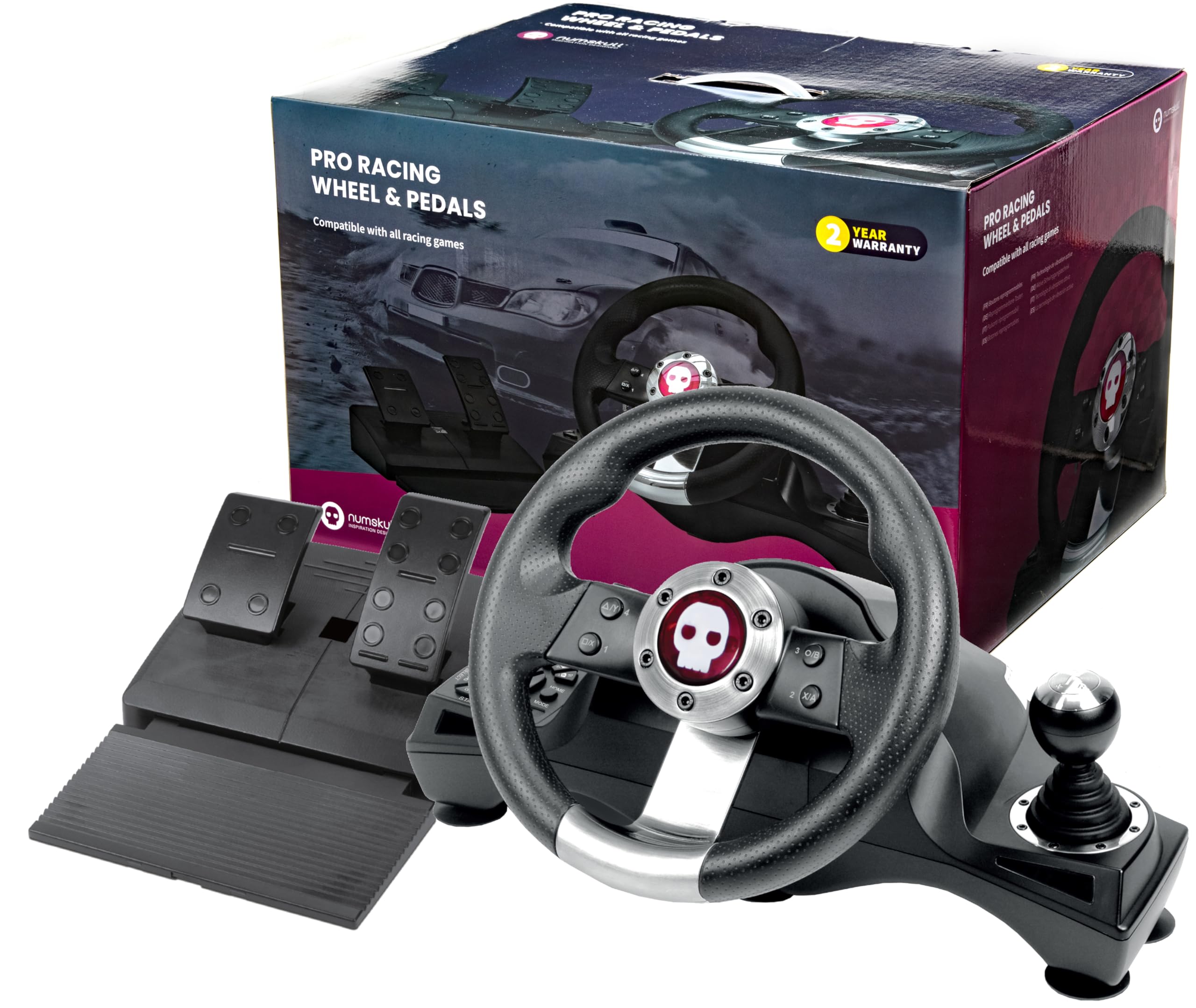Numskull Racing Wheel with Pedals & Shifter for PS4, Xbox One, PC, PS3 – 270° Steering, Vibration Feedback, Xbox Series X|S, Xbox One, PS4, Nintendo Switch and PC