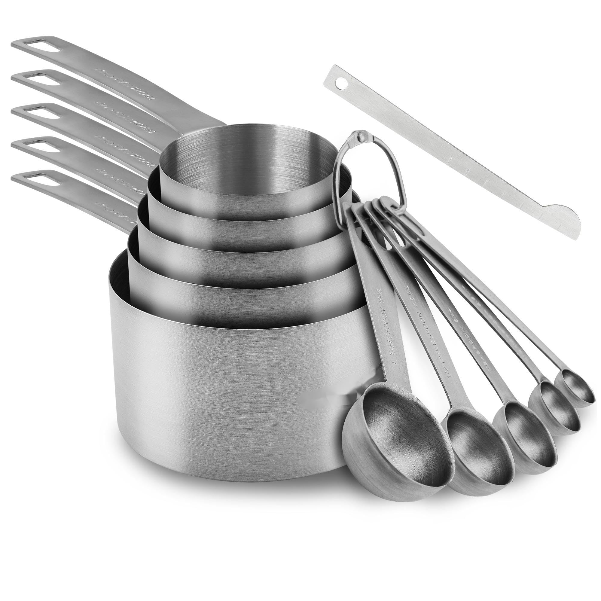 Stainless Steel Measuring Cups and Spoons Set of 11, 18/8 Metal Set with 1/8 Cup