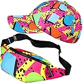 Sotiff 2 Pcs Retro 80s 90s Outfits for Women Men 80s Fanny Pack and Hat 90s Costumes Adjustable Waist Bag Bucket Hats for Themed Party(Bright Style)
