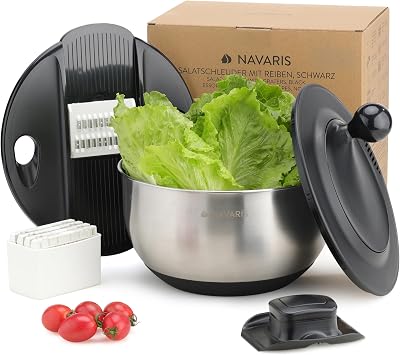 Navaris Salad Spinner with Lid Stainless Steel 5 Discs Colander Drying