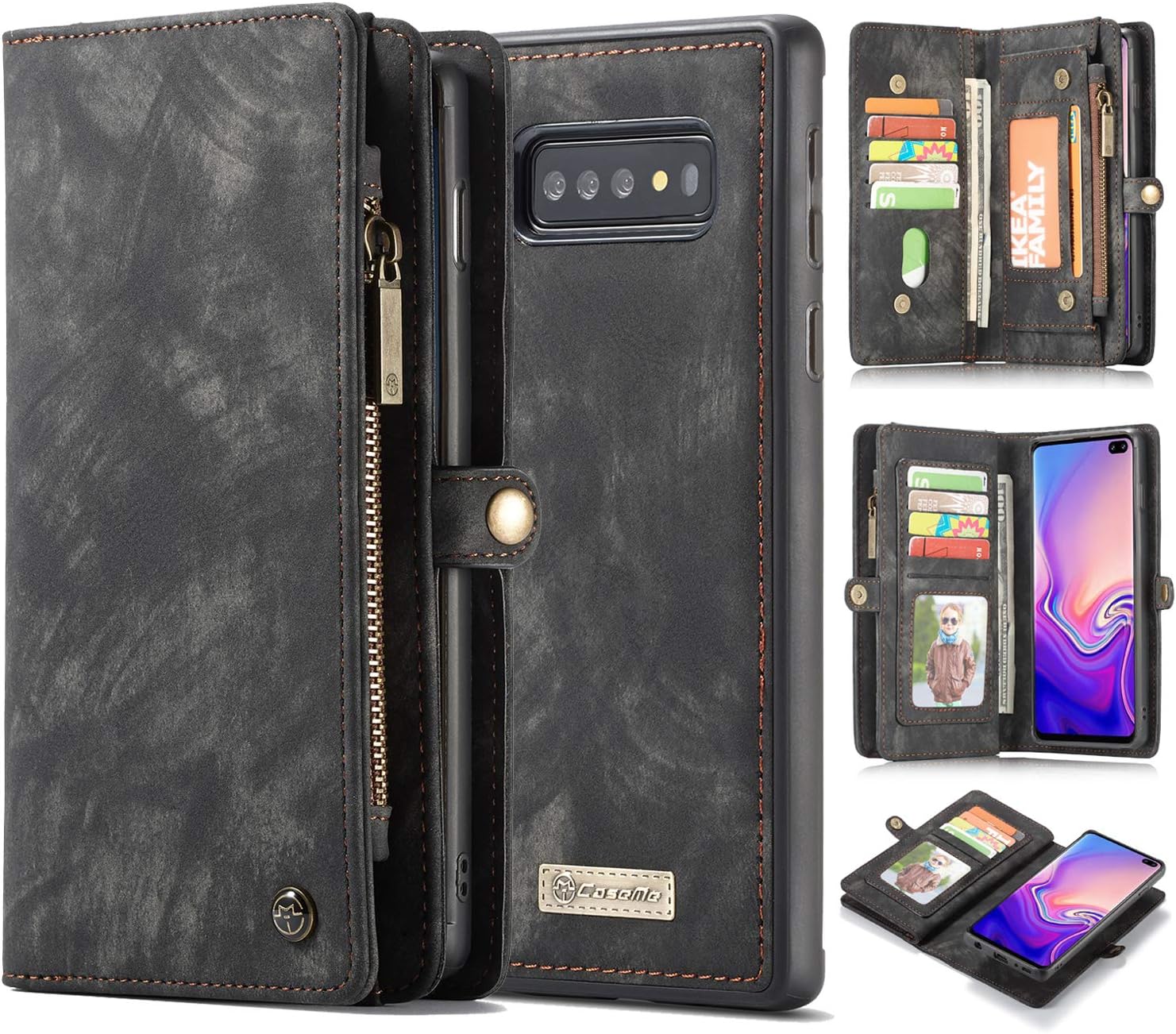 AKHVRS Galaxy S10 Wallet Case,Handmade Premium Cowhide Leather Wallet Case,Zipper Wallet Case [Magnetic Closure] Detachable Magnetic Case & Card Slots for Samsung Galaxy S10 - Black