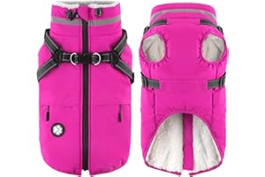 Dogcheer Dog Coat with Harness, Waterproof Dog Jacket Christmas Pet Winter Coat with Pockets, Reflective Doggy Turtleneck Fleece Jacket for Small Medium Large Dogs - Pink, S