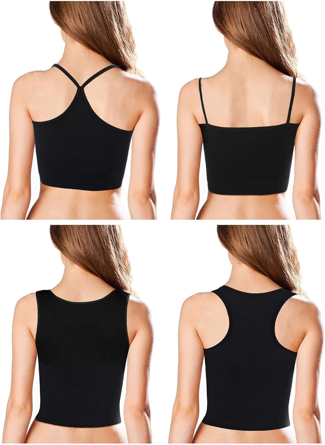 4 Pieces Cotton Basic Sleeveless Racerback Crop Tank Top Women's Sports Crop Top for Lady Girls Daily Wearing: Clothing