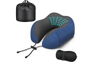 Neck Travel Pillow, Upgraded Memory Foam Pillow for Airplane, Machine Washable, Adjustable Flight Pillow, Suitable for Sleepi