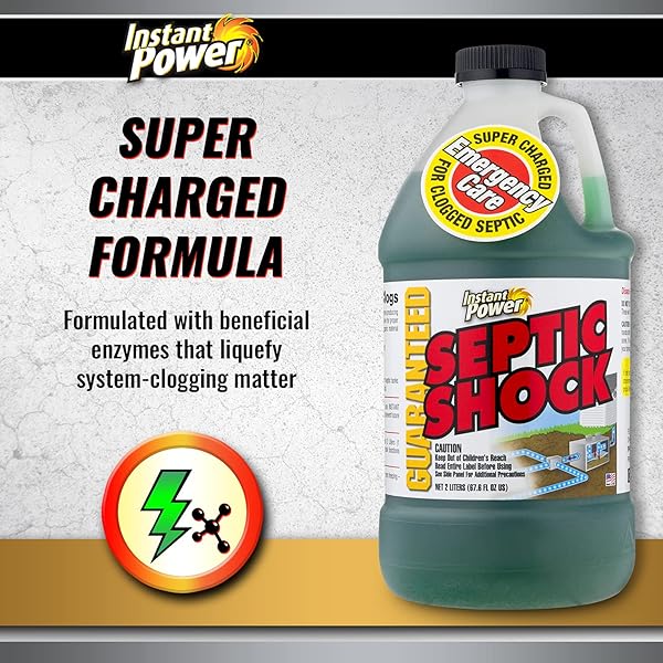 INSTANT POWER SEPTIC SHOCK – SEPTIC TANK TREATMENT, DRAIN CLEANER LIQUID CLOG REMOVER FOR SEPTIC SYSTEM, DRAIN DEFENSE FOR RVS – 67.6 FL OZ 6 PACK