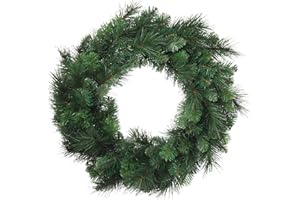 FLORAL HOME Deluxe Evergreen Pine Wreath | 24" Wide | 150 Lifelike Green Tips | Indoor/Outdoor Use | Holiday Xmas Accents | Front Door | Christmas Wreaths | Home & Office Decor