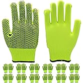 VNBQB 12 Pairs High Visibiliby Cotton Work Gloves with Anti-slip Dots for Men Women, Breathable Cotton Knit Grip Gloves for Gardening Warehouse Construction Mechanic Industrial, One Size Bulk