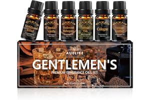 AUELIFE Men Essential Oils Set - 6 Premium Fragrance Oils for Diffusers for Home, Candles & Aromatherapy | Leather, Sandalwood, Cologne, Smoke Vanilla, Oak, Mahogany Scents | Gift Set for Men, Father's Day