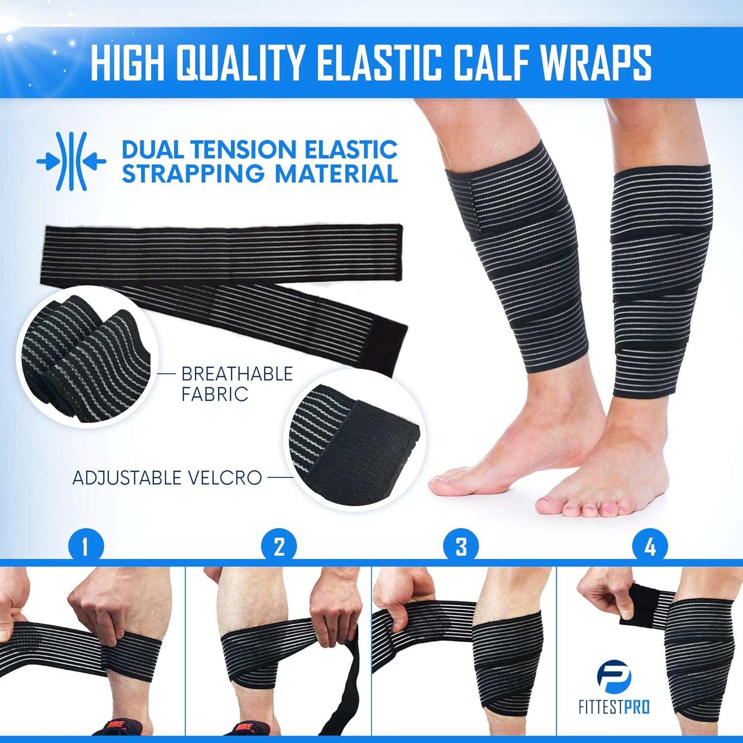 Calf Compression Sleeves and Leg Wraps (4 Piece) Shin Splint Support, Calve Guards for Men and Women - Braces Provide Healthy Circulation Pain Relief for Running, Basketball, Cycling, Maternity: Sports & Outdoors