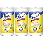 Lysol Disinfecting Wipes, Multi-Surface Cleaner, Lemon, 80 ct. (3 Pack) | All Purpose Cleaner, Sanitizing, Deodorizing, Apartment Essentials, Back To School Cleaning Supplies, Kitchen &amp; Bathroom Wipe