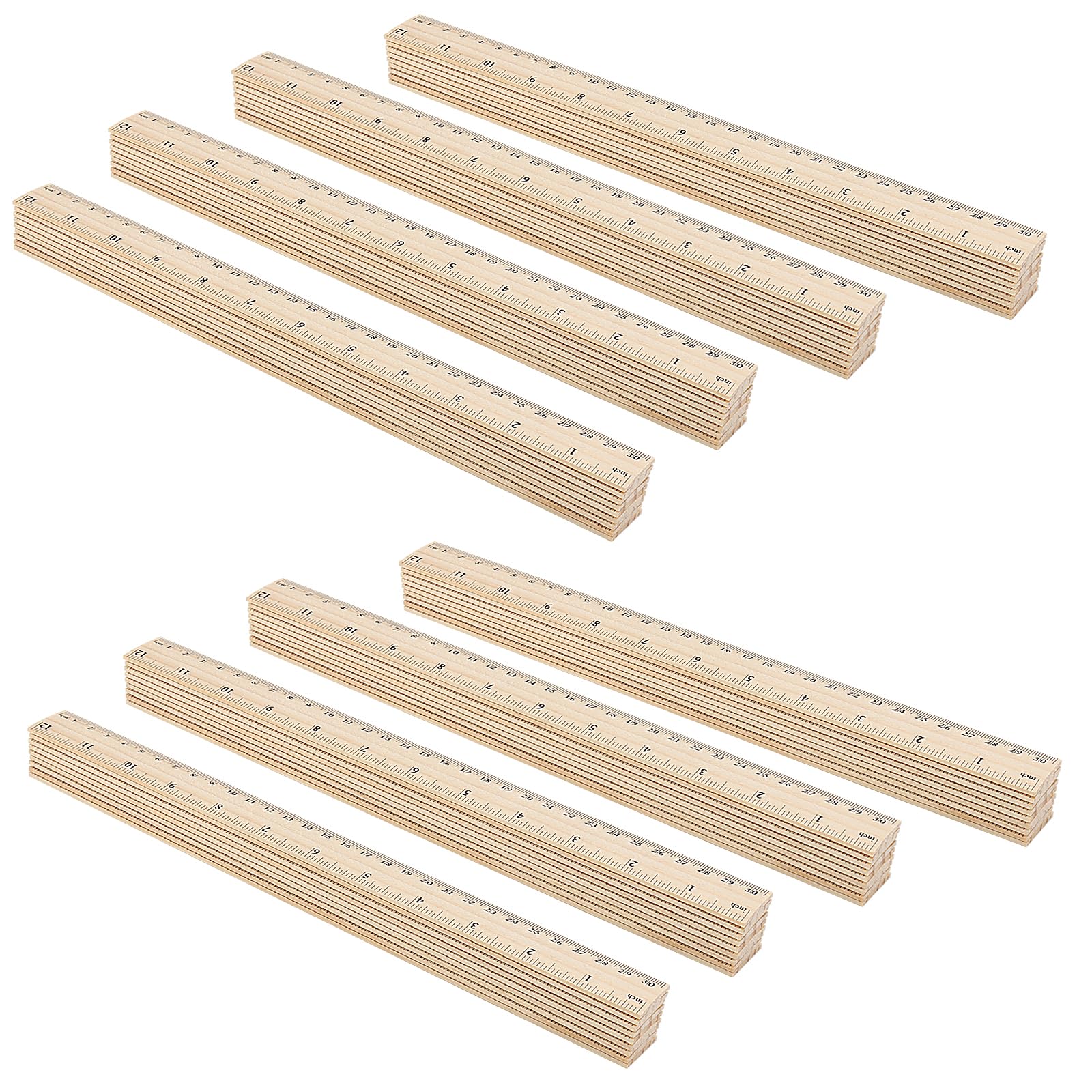 MUKCHAP 72 PCS 30cm/12 Inch Wooden Rulers, Inches with Centimeters Wood Ruler for Office Home