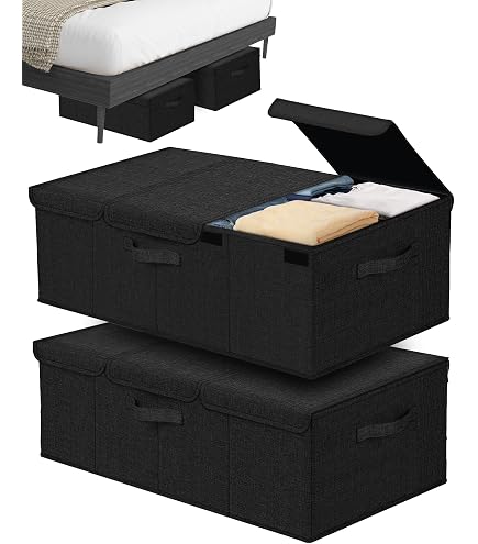 Boîte De Rangement Sous Lit 100cm Beige - Bac Pliant Rigide Avec Couvercle Zippé Pour Vêtements Et Chaussures