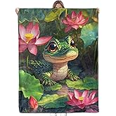 Bidesk Lotus Pond Crocodile Blanket Soft Cozy Flannel Throw Blanket, Warm Yet Lightweight Cute Cartoon Gator Blankets for Travel, Couch, Bed, for Women Adults Kids, Fuzzy Outdoor Comfort Wrap 60"×50"