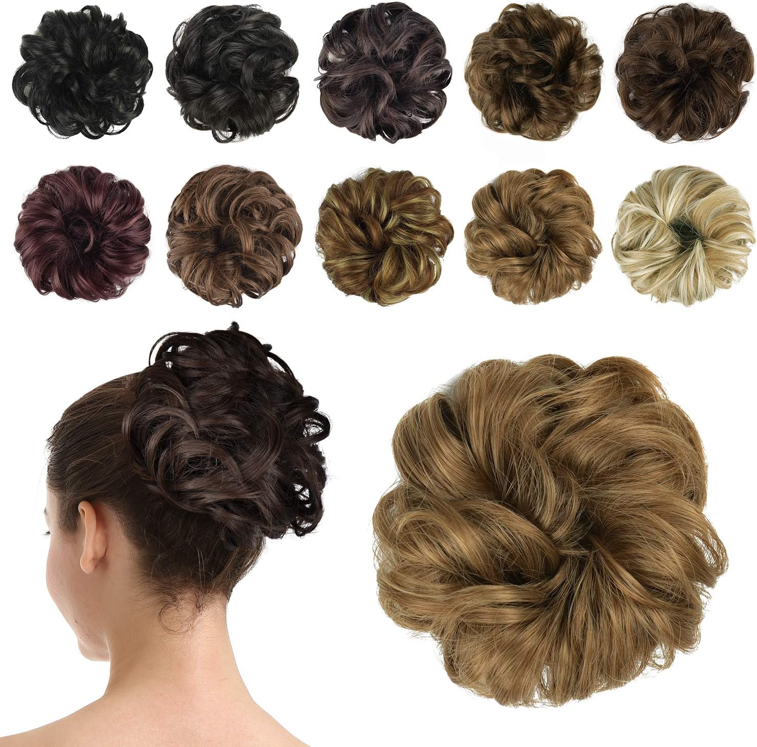 BARSDAR Synthetic Hair Bun Extensions Messy Hair Scrunchies Hair Pieces for Women Hair Donut Updo Ponytail- Light Golden Brown & Medium Blonde