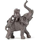 Smadeer Elephant Statues for Home Decor Accent, Elephants Decor for Shelf Table Desk Decorations, Mother and Baby Elephant Figurines with Trunk Up, African Animal Family Elephants Gifts for Woman