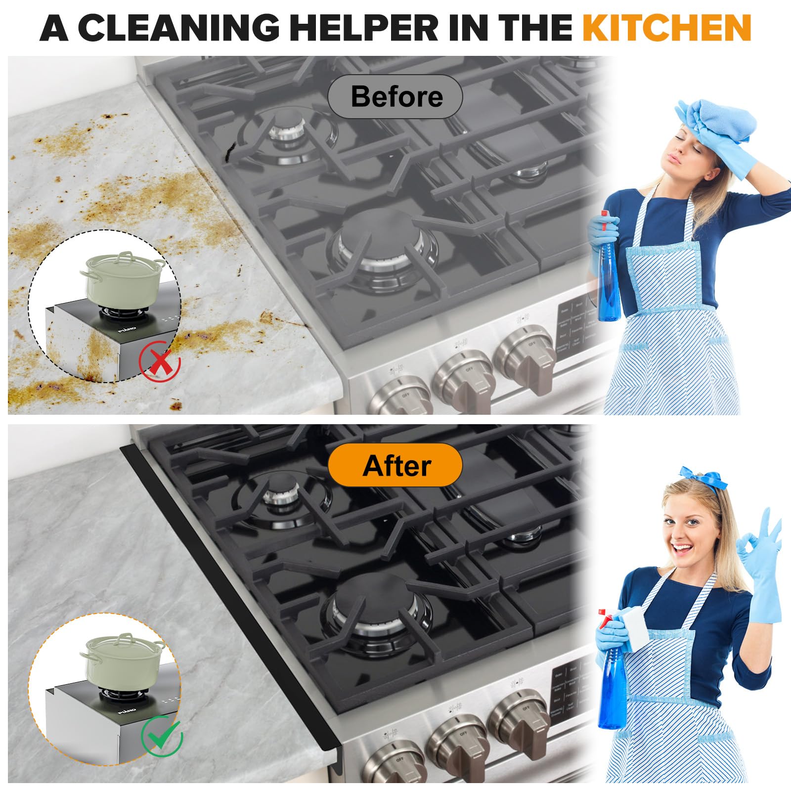 Stove Gap Covers - 304 Stainless Steel Oven Side Gap Filler, 2 Pack Stove Gap Filler Retractable Length 13.8