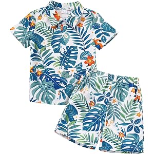 IMEKIS Boys Hawaiian Outfit Short Sleeve Button Up Shirts+Shorts Set Summer Beach Kids Vacation Outfits 2-7Y
