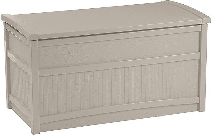 Amazon Com Suncast 50 Gallon Medium Deck Box Lightweight Resin Indoor Outdoor Storage Container And Seat For Patio Cushions And Gardening Tools Store Items On Patio Garage Yard Gray Rubbermaid