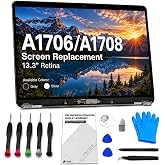 A1706/A1708 Screen Replacement for MacBook Pro 13 inch 2016/2017 LCD-Silver | Late 2016 Mid 2017 Retina, Model: EMC 3071 ,3163, 3164, 2978，Full LCD, Display Assembly，2560x1600，Fix Kit, Installation Guide