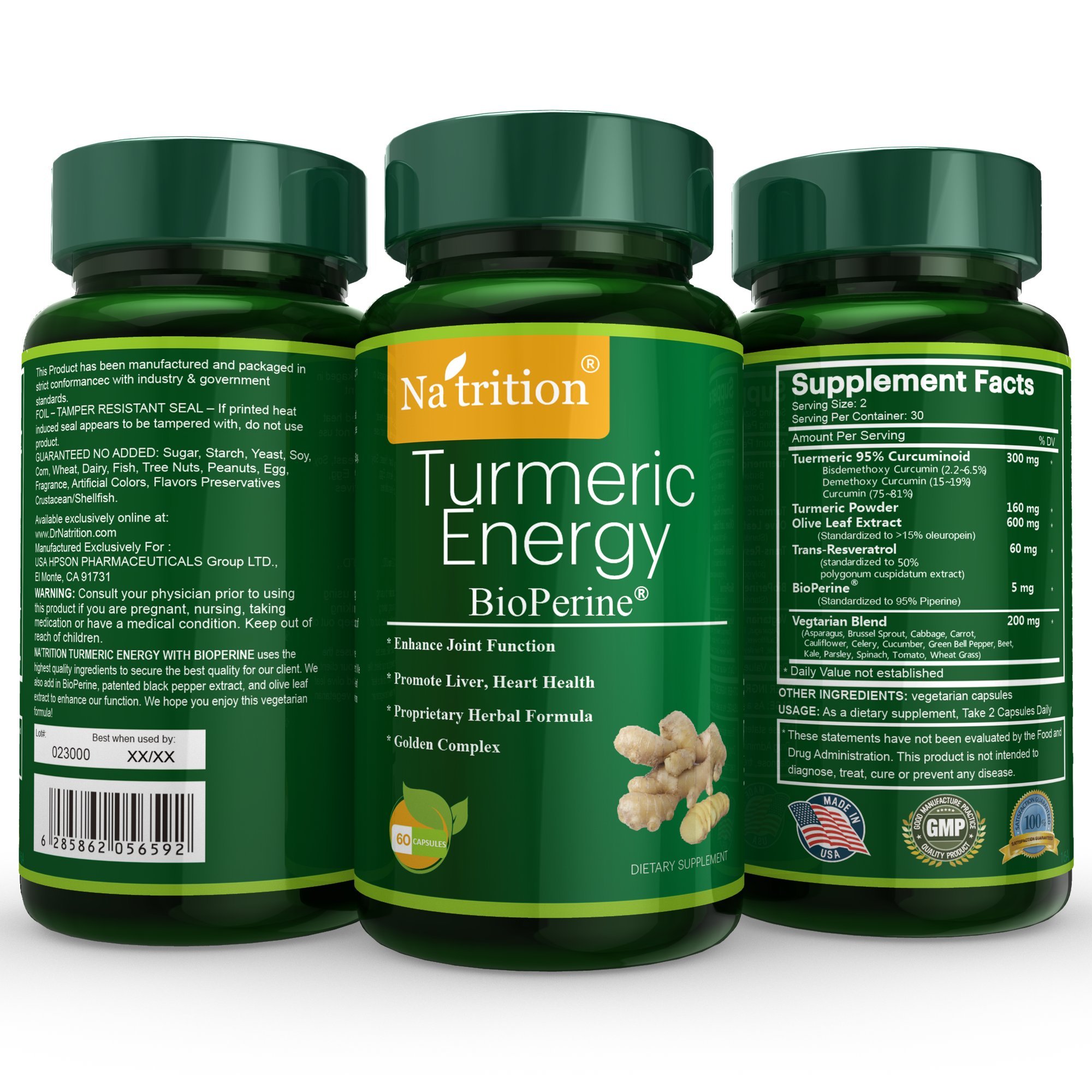 Buy Natrition Turmeric Curcumin Olive Leaf Extract, Bioperine