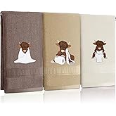 FuWeave 3 Pcs Highland Cow Hand Towels Embroidered Cow Farmhouse Decorative Bath Towels for Bathroom Kitchen Decor Country Farm Highland Holiday Housewarming Gifts, 100% Cotton, 13.3 x 29.5''