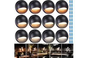 LEONLITE 12-Pack Update 5CCT LED Low Voltage Deck Lights, 180LM 3.74inch Landscape Step Railing Fence Light, 12-24V AC/DC, CRI90, Die-cast Aluminum Housing & Frosted Glass Lens, UL Cord, Black