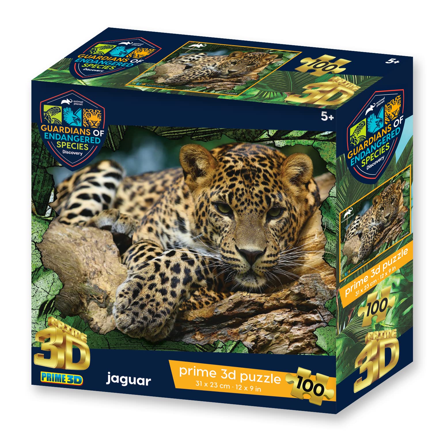 PRIME 3D , Animal Planet - GES Jaguar , 3D Lenticular Jigsaw Puzzle , 31cm x 23cm - 100 pcs , Games & Puzzles , Ages 5+