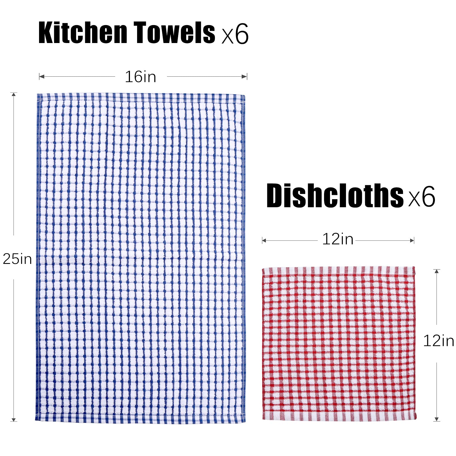 AOTBAT Kitchen Towels and Dishcloths Set, 16 x 25 12 12, Set of Bulk