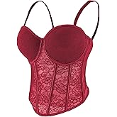 ELLACCI Women's Sheer Lace Corset Top with Padded Cups and Boning Support Gothic Corset Bra Tops Burgundy