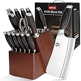 WILDMOK Kitchen Knife Block Set, 17-piece Knife Set with Wooden Block German Steel Kitchen Knives Sets with Bone Chopper, Gift Box