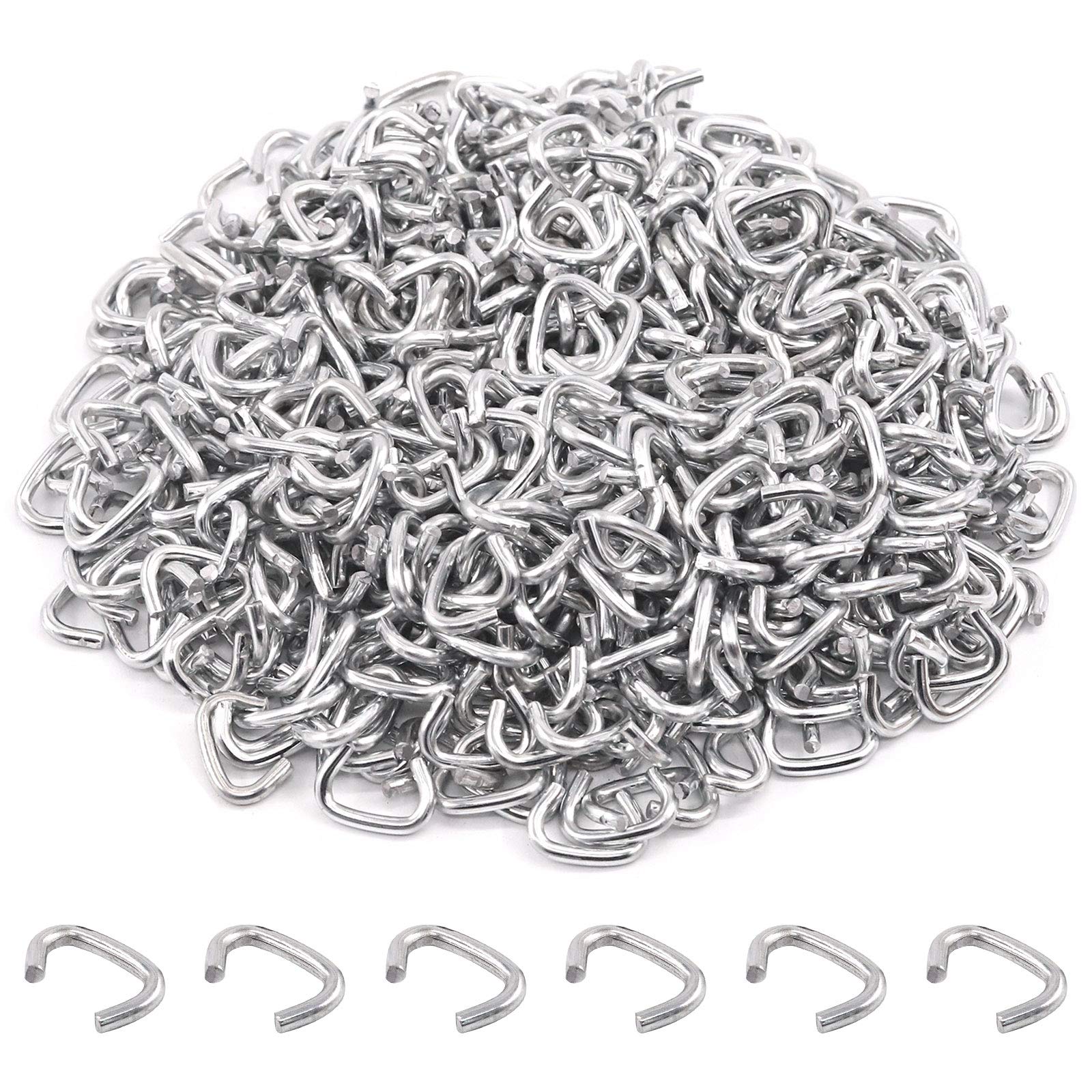 Rustark 1000 Pcs 3/8" Galvanized Hog Rings, Professional Upholstery Hog Rings Set for Furniture,Fencing,Bagging, Railing, Sausage Casing, Meat Bags, Shock Cords