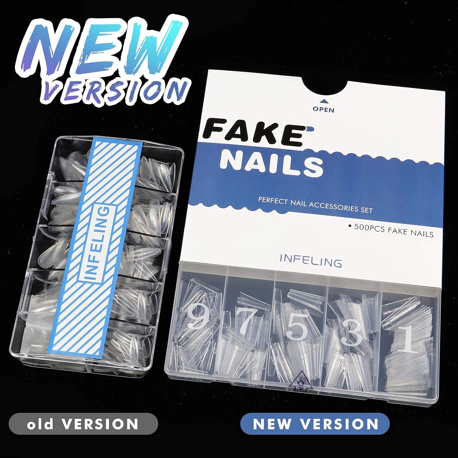 Clear Coffin Nail Tips - Clear Acrylic Nail Tips, 500pcs Clear Ballerina Nail Tips, Half Cover False Nails Fake Nail Tips with Box, INFELING Clear French Nail Tips for Nail Salons Home, 10 Sizes: Beauty