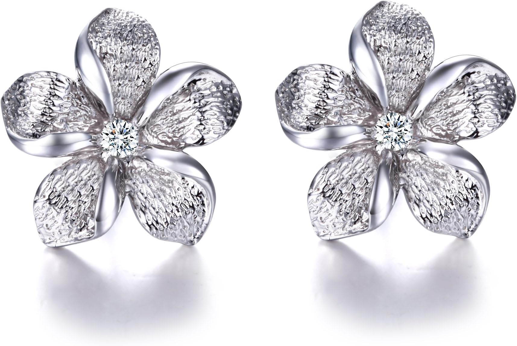 Pegaffi 925 Silver Plumeria Flower Stud Earrings CZ Hawaiian Jewelry for Girls