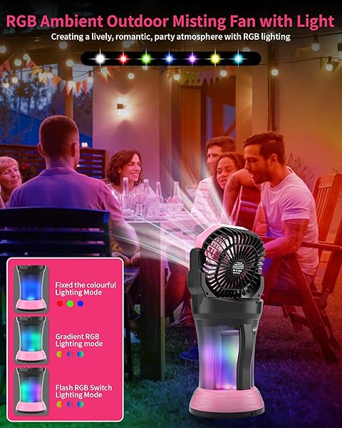 TDLOL 30000MAH MISTING FAN PORTABLE BATTERY POWERED FAN WITH 2L WATER TANK,PORTABLE MIST COOLING FANS FOR OUTDOOR CAMPING TENT TRAVEL-120°AUTO OSCILLATING,4 WIND SPEEDS & SPRAY MODES,RGB LIGHT PINK