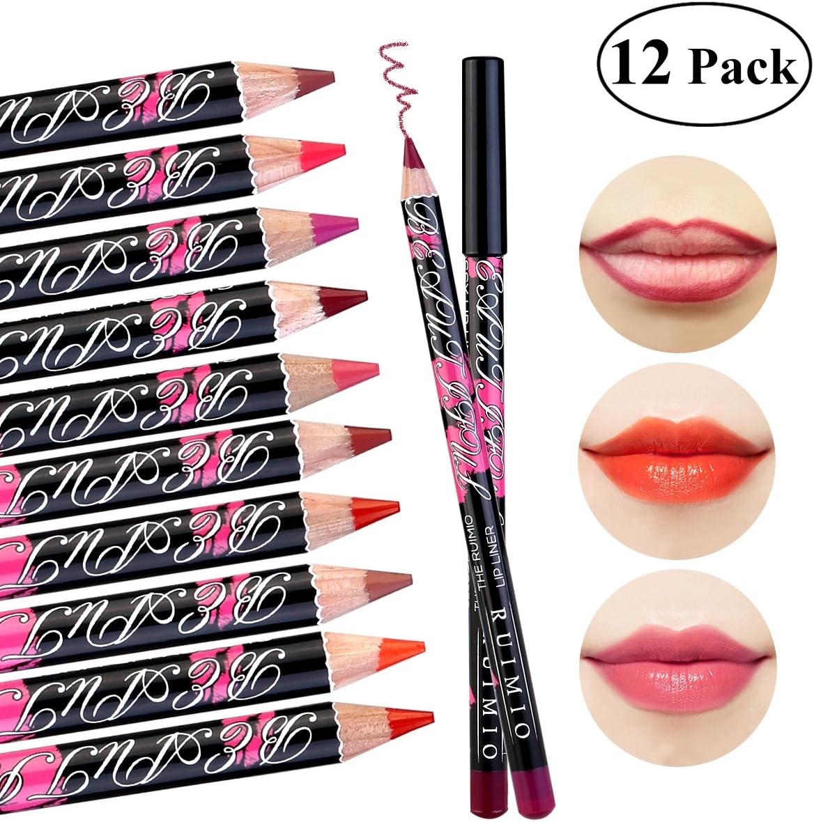 RUIMIO Waterproof Lip Liner Pencils Set 12 Colors
