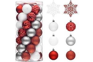 Valery Madelyn Christmas Tree Decorations Ornament Set for 4th of July Fall Halloween, 50ct 2.36 Inches Red and White Shatterproof Christmas Ball Ornaments Hanging Xmas Holiday Party Decor
