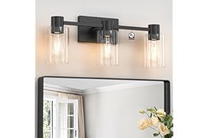 Esfos 3-Light Matte Black Wall Sconces for Bathroom, Modern Vanity Light Fixtures Over Mirror, Bathroom Light Fixtures with Clear Glass Shade, E26 Wall Sconces for Living Room, Hallway
