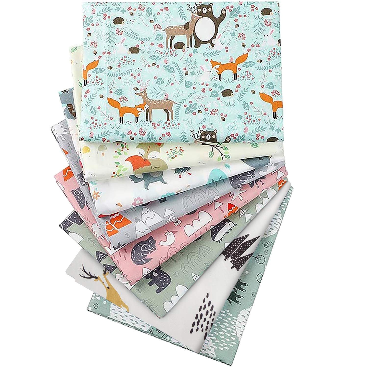 Aubliss 8pcs Fat Quarter Fabric Bundles 100% Cotton 19.6'' x 19.6''(50cm x 50cm) Quilting Cotton Craft Fabric Pre-Cut Squares Sheets for Patchwork Sewing Quilting Crafting(Forest)