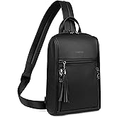 FADEON Sling Bag for Women, Crossbody Backpack with Tassels, Designer Leather Shoulder Chest Bags for Travel