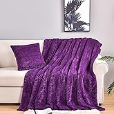 YUSOKI Luxury Faux Fur Throw Blanket(Without Pillows) 2 Layers,3lb,All Ages,Home Decoration, (Purple,50" x 63")