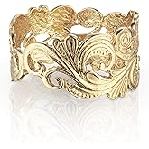 Handmade Women Vintage Style Anniversary Ring, 22k Gold Plated Silver Lace Bridal Band, Alternative Wedding Ring for Her, Size 7.5