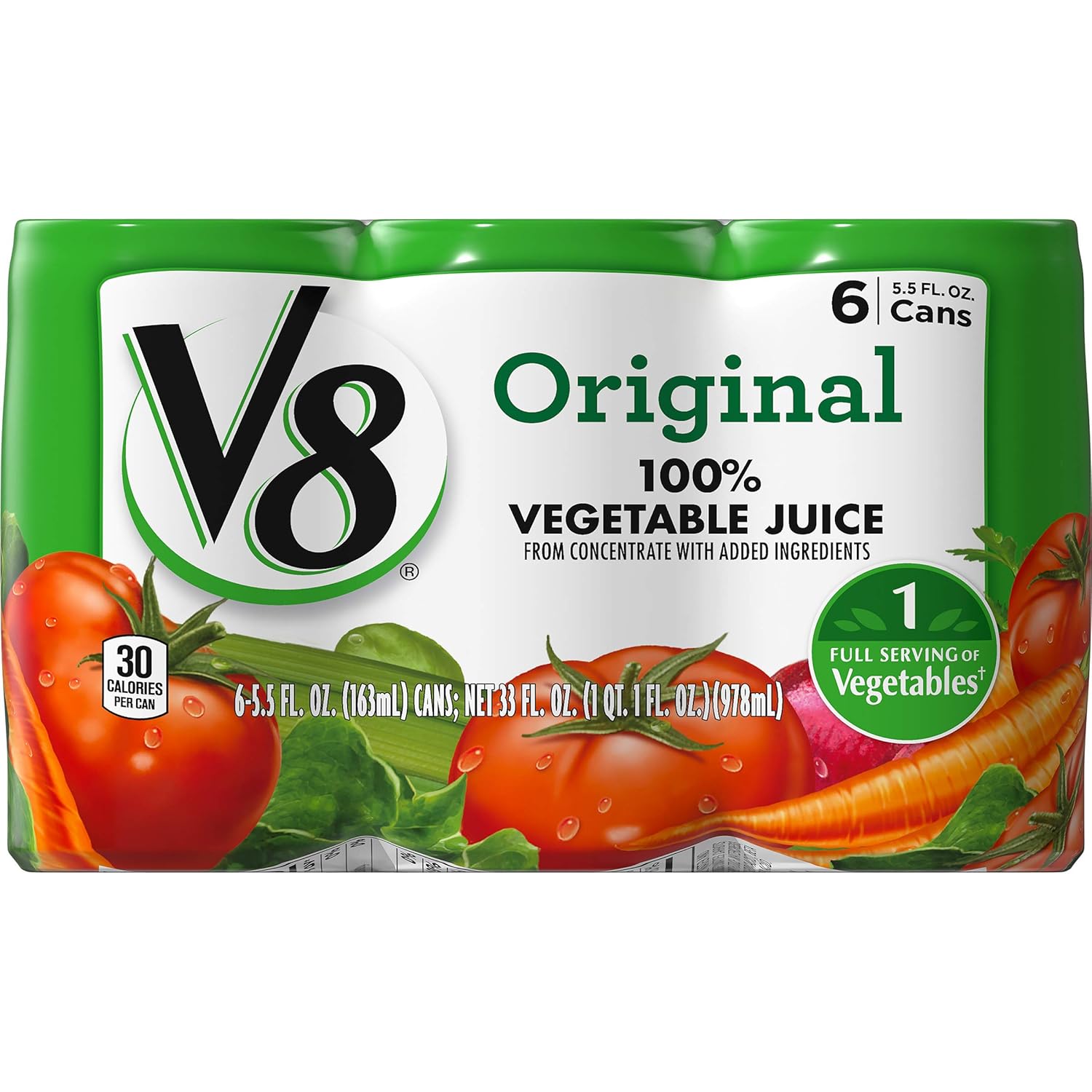 V8 Original 100% Vegetable Juice, 5.5 oz. Can (8 packs of 6, Total of 48)