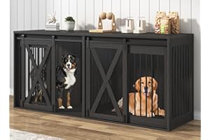 Nordee Axio 78.7" XXL Dog Crate Furniture for 2 Large Dogs, Heavy Duty Double Dog Cage Large Breed, 35.4" Tall Thick Wooden Dog Kennel TV Stand with Divider, Black
