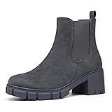 IDIFU Grey Boots for Women Chelsea Boots Ankle