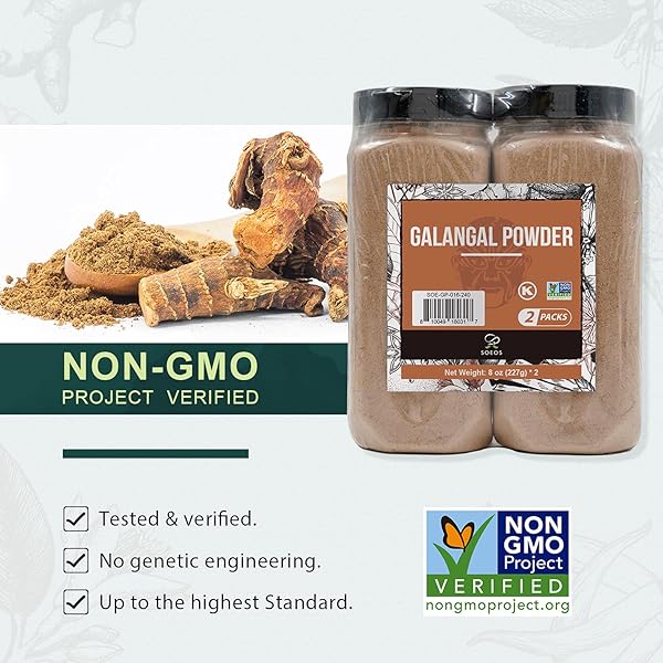 SOEOS GALANGA POWDER 8OZ (227G), TWIN PACK, 16OZ TOTAL, NON-GMO, KOSHER, GREATER GALANGA, ALPINIA GALANGA, PERFECT FOR TOM YUM AND TOM KHA SOUPS,PRODUCT OF VIETNAM, GALANGAL POWDER FOR COOKING.