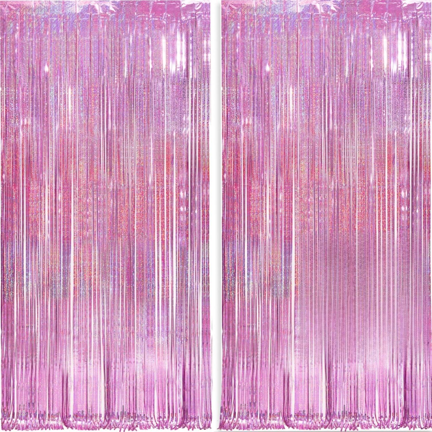 MALANKU Tinsel Metallic Foil Fringe Curtain Backdrop, 2Pack 3.2ft x 8.2ft Tinsel Doorway Wall Decorations for Birthday Graduation Bachelorette Baby Shower Party