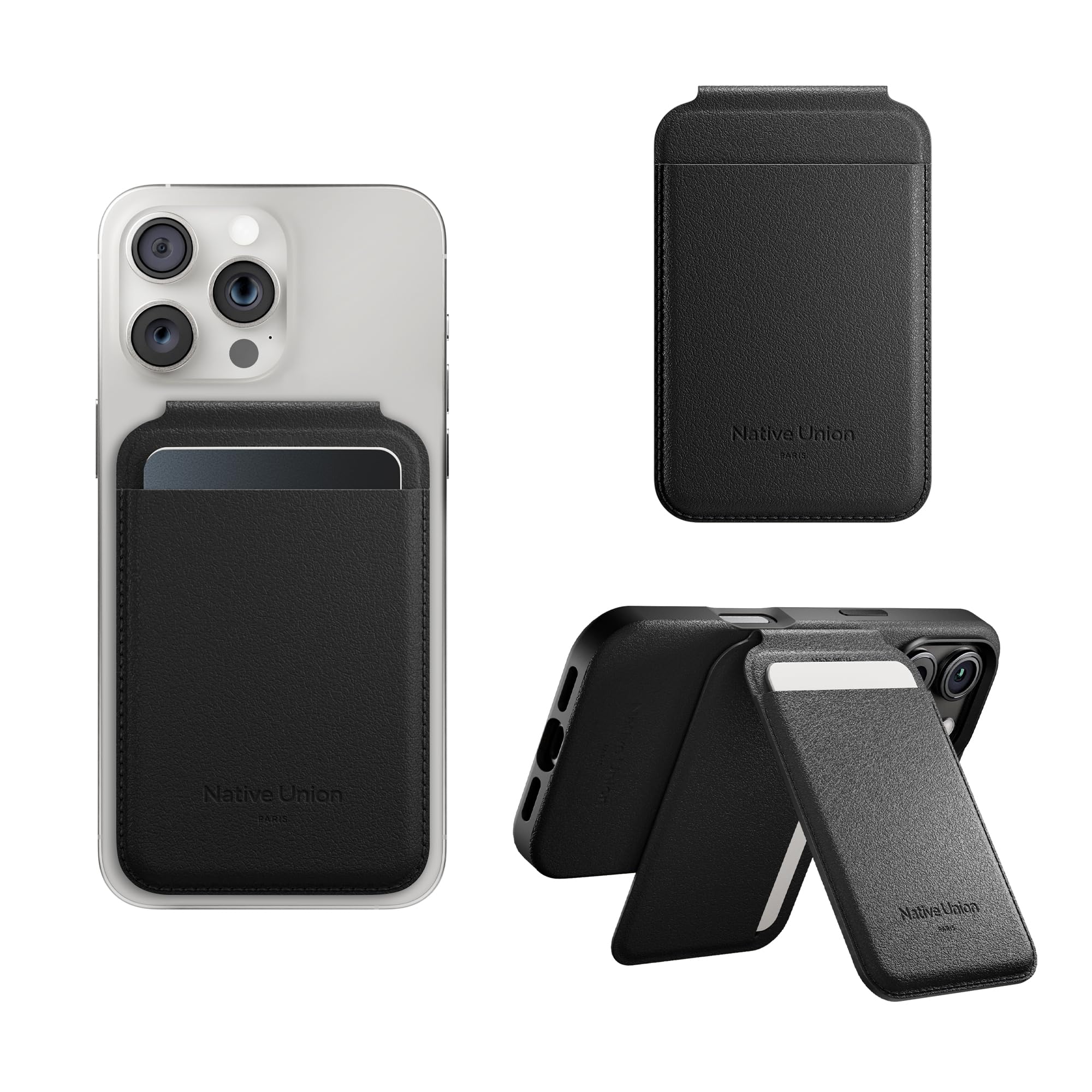 Native Union Active Wallet Stand | MagSafe Card Holder for iPhone 17/17 Pro/17e, Air, 16, 15, 14 – Stores 4 Cards – Secure Magnetic Slim Stand – Durable & Recycled Materials (Black)