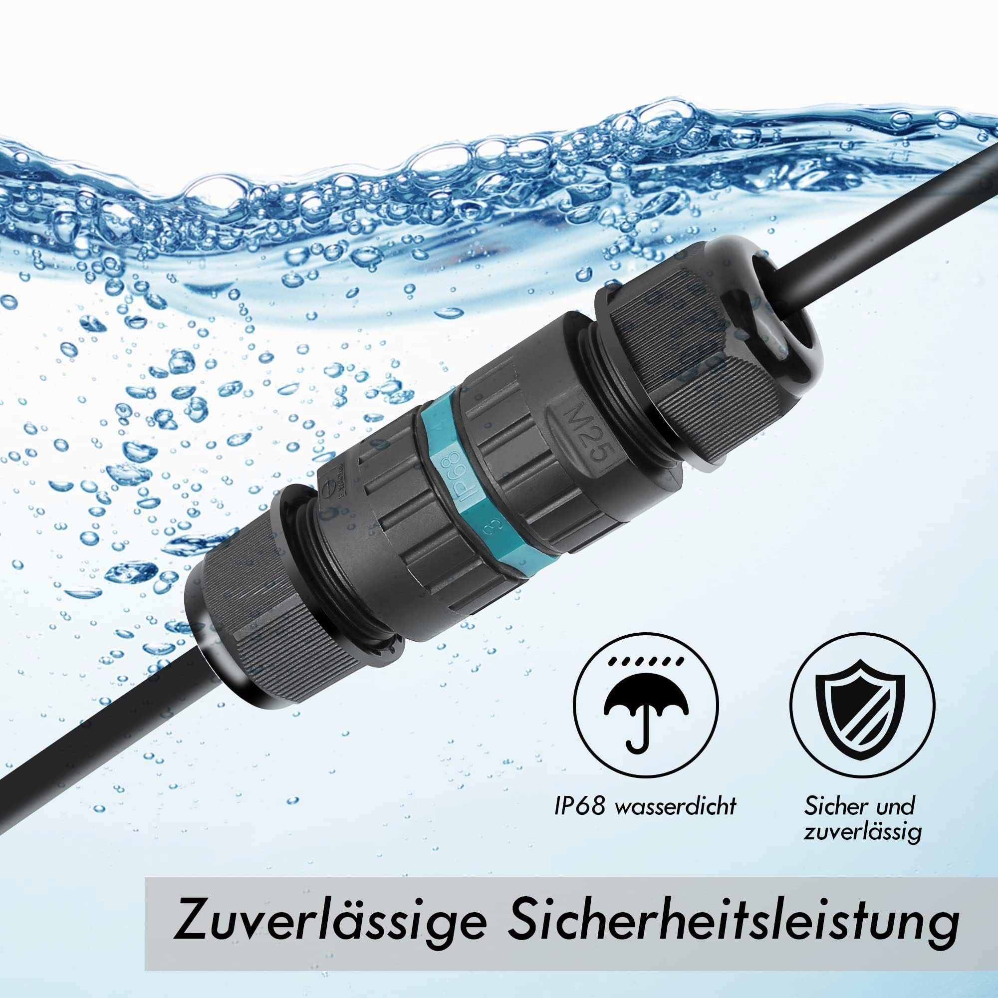 HOSPAOP Kabelverbinder Wasserdicht 5 Polig, IP68 Verbindungsmuffe Erdkabel Abzweigdose für Ø5-14mm Kabeldurchmesser, Verteilerdose Außen Wasserdicht Verbindungsbox Schwarz, 3 Stück, Kunststoff 2